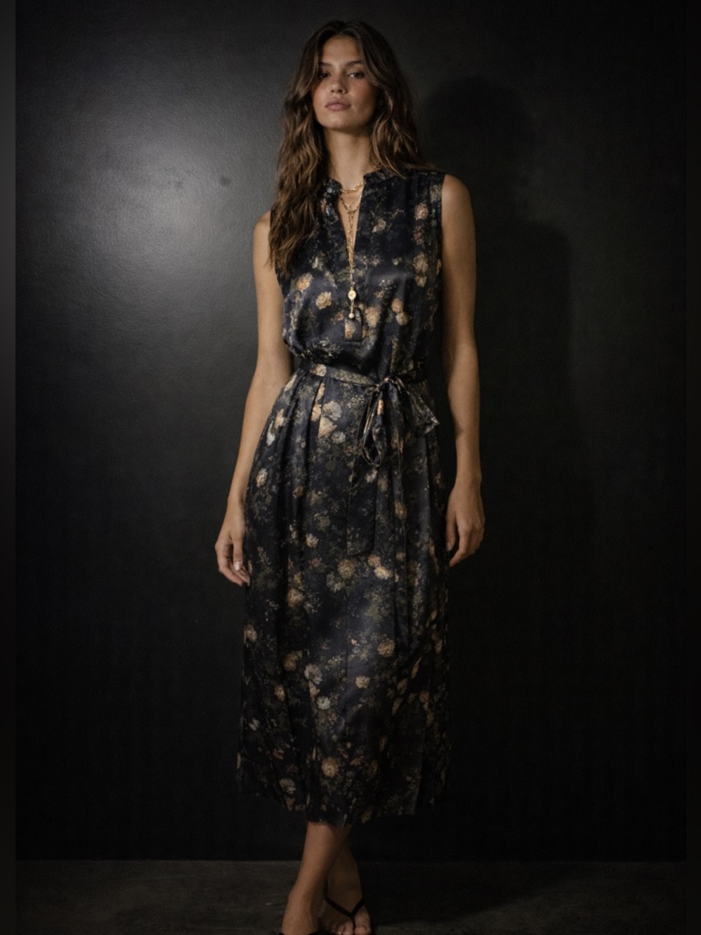 Function & Fringe Edit | Vince Satin Floral Midi Dress Modern - Picture 2 of 5